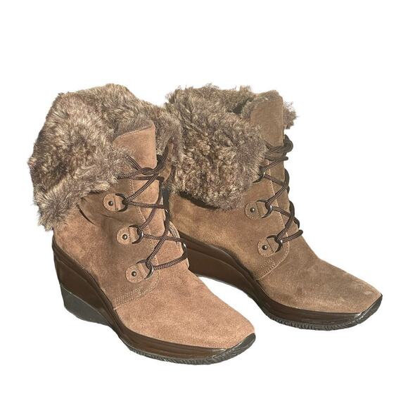 Aquatalia Womens Brown Suede/Faux Fur Waterproof Wedge Boots - Picture 1 of 12